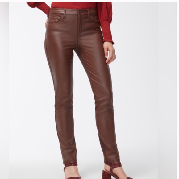 Chico’s Pants 14R (2.5R) Faux Leather Front Ponte Back Slim Leg in brown NWT - Picture 1 of 9